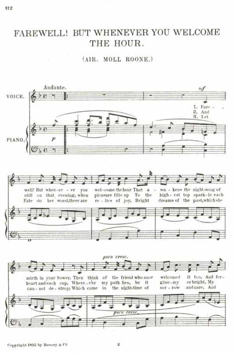 Music score to Farewell! But whenever you welcome the hour