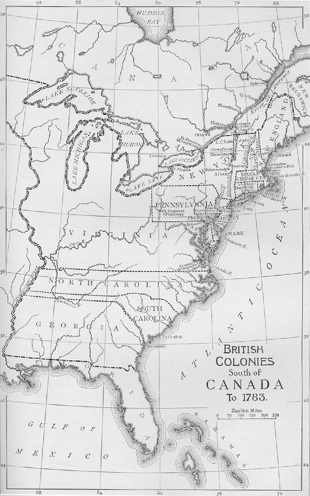 Map of the British Colonies South of Canada to 1783